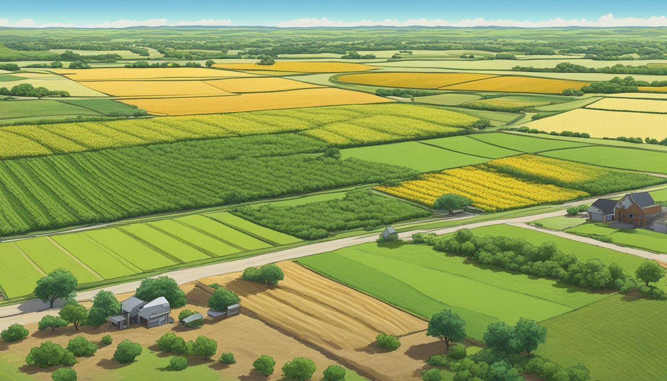 Lush fields of crops and grazing livestock spread across Cooke County, Texas, under a bright, sunny sky