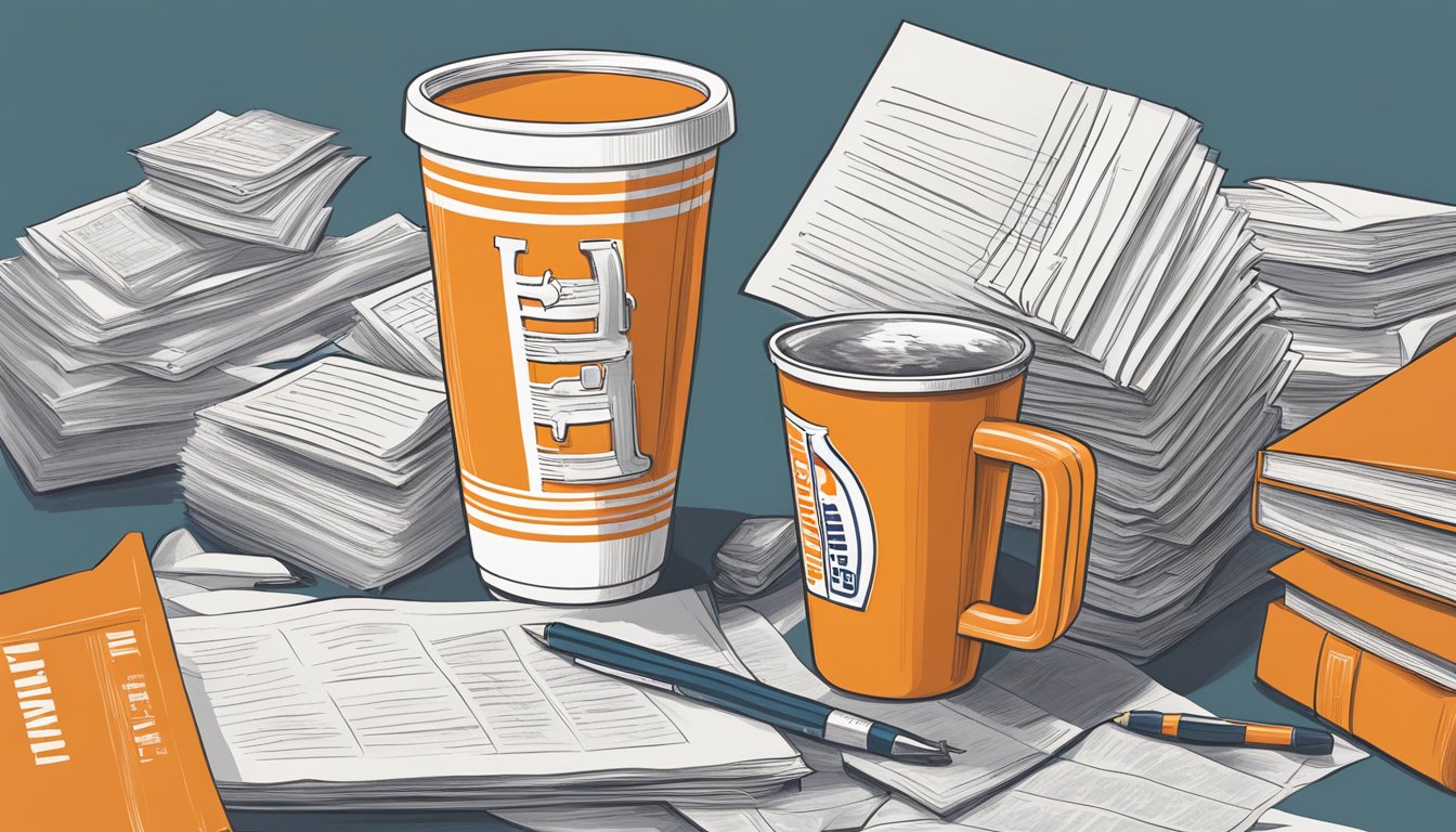 A Whataburger Yeti cup surrounded by legal and ethical documents