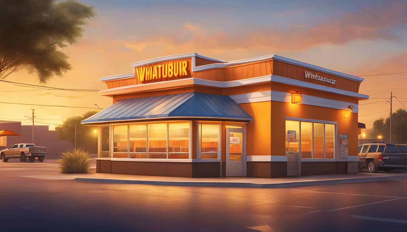 A lone Whataburger restaurant stands proudly in the heart of Brownsville, Texas, surrounded by the warm glow of the evening sun