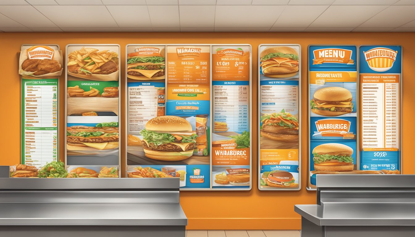 A colorful menu board displays Whataburger meal options and highlights in Brownsville, Texas