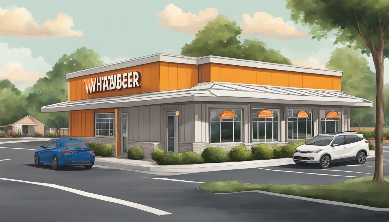 A Whataburger restaurant in Snellville, easily accessible from the road, surrounded by parking spaces and greenery