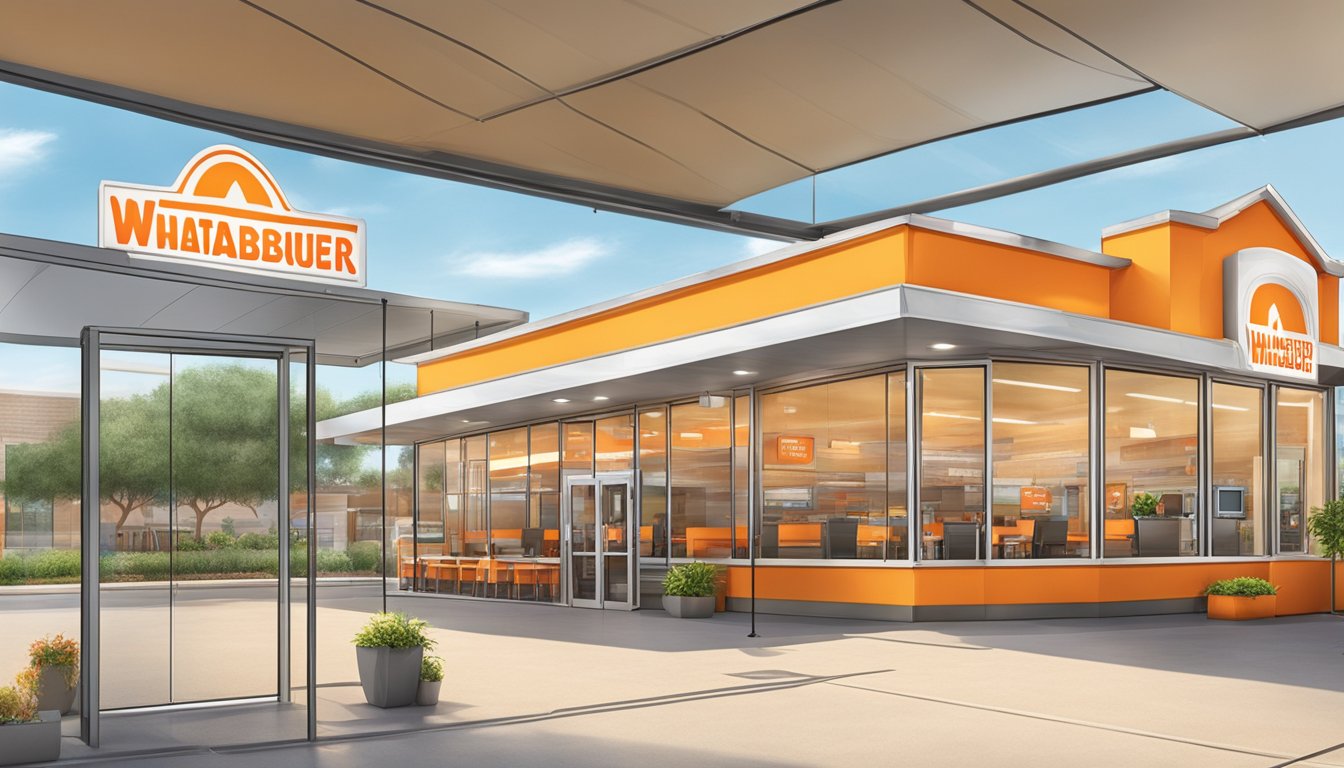 The Whataburger in McAllen, Texas is depicted with open doors and a welcoming atmosphere during business hours, with easy accessibility for all customers