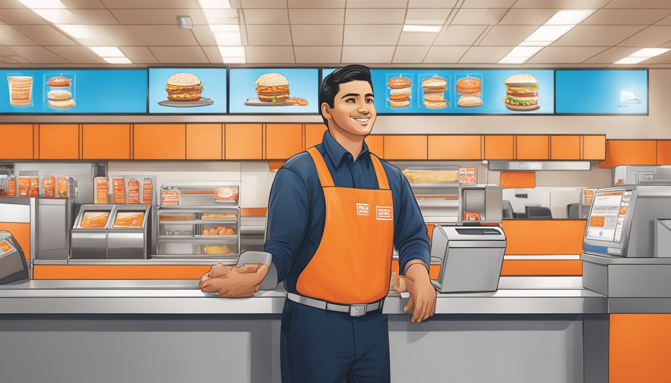 A Whataburger employee at the customer service counter in McAllen, Texas