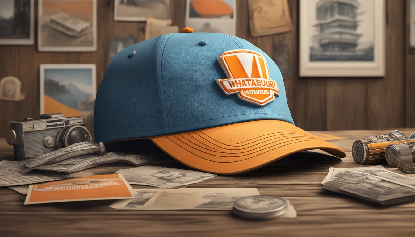 A vintage Whataburger cap sits on a weathered wooden table, surrounded by old photographs and memorabilia