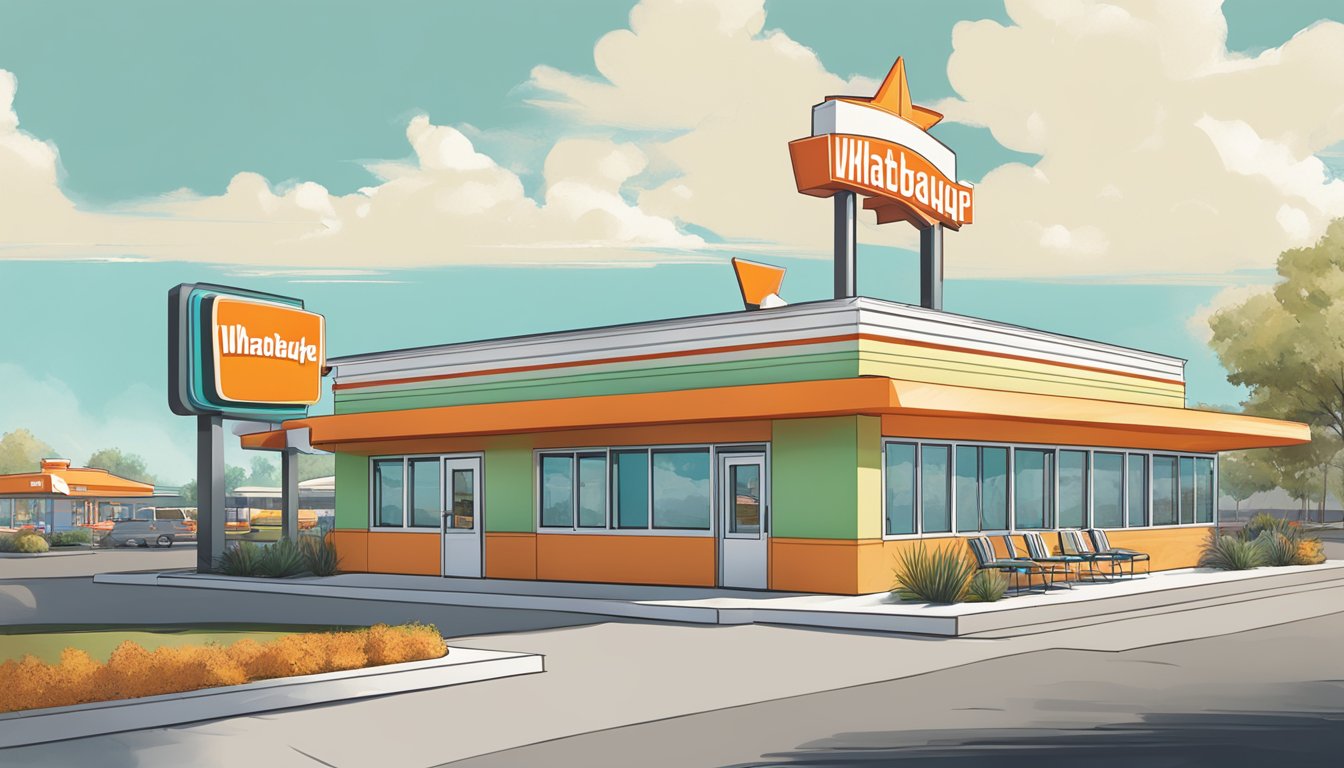 A Whataburger restaurant in Arlington, featuring a drive-thru, outdoor seating, and a colorful, retro-inspired building design