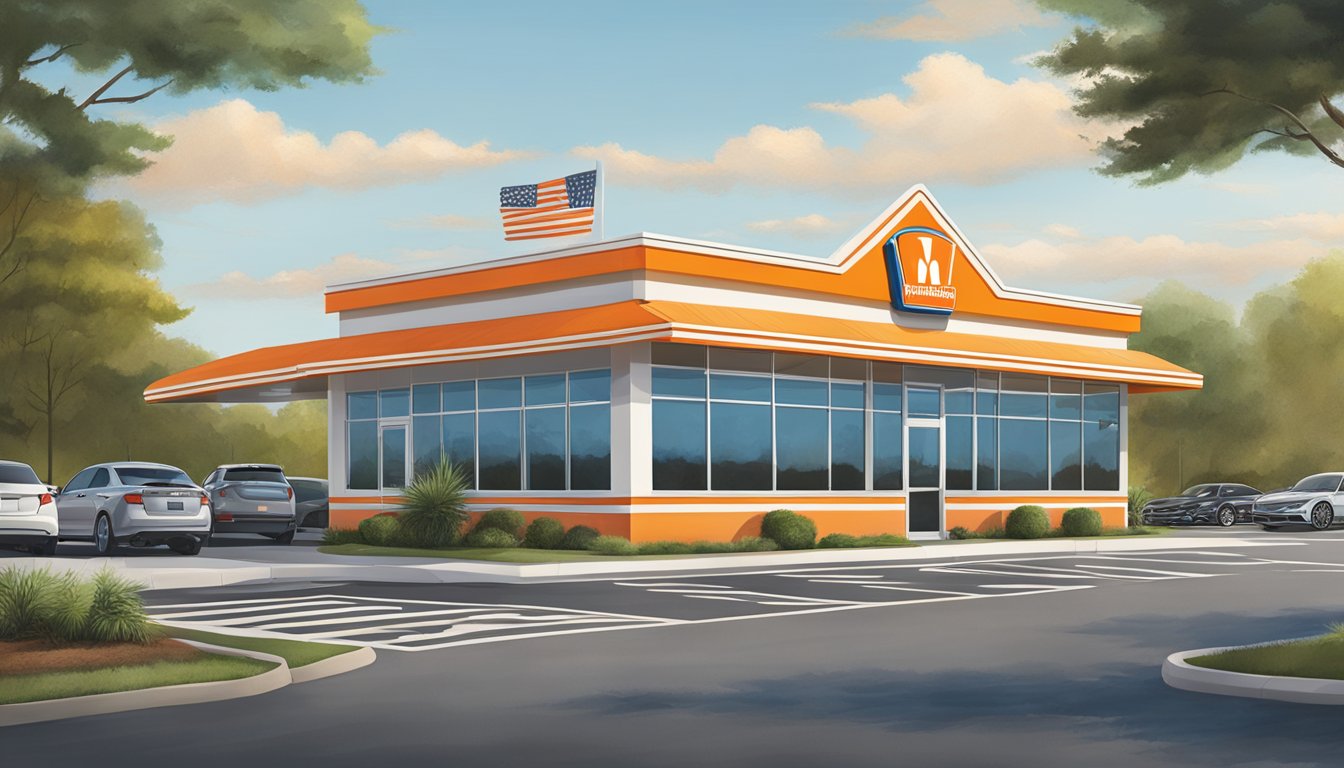 The Whataburger in Lavonia, GA is easily accessible from the road with a large parking lot and a bright, inviting exterior