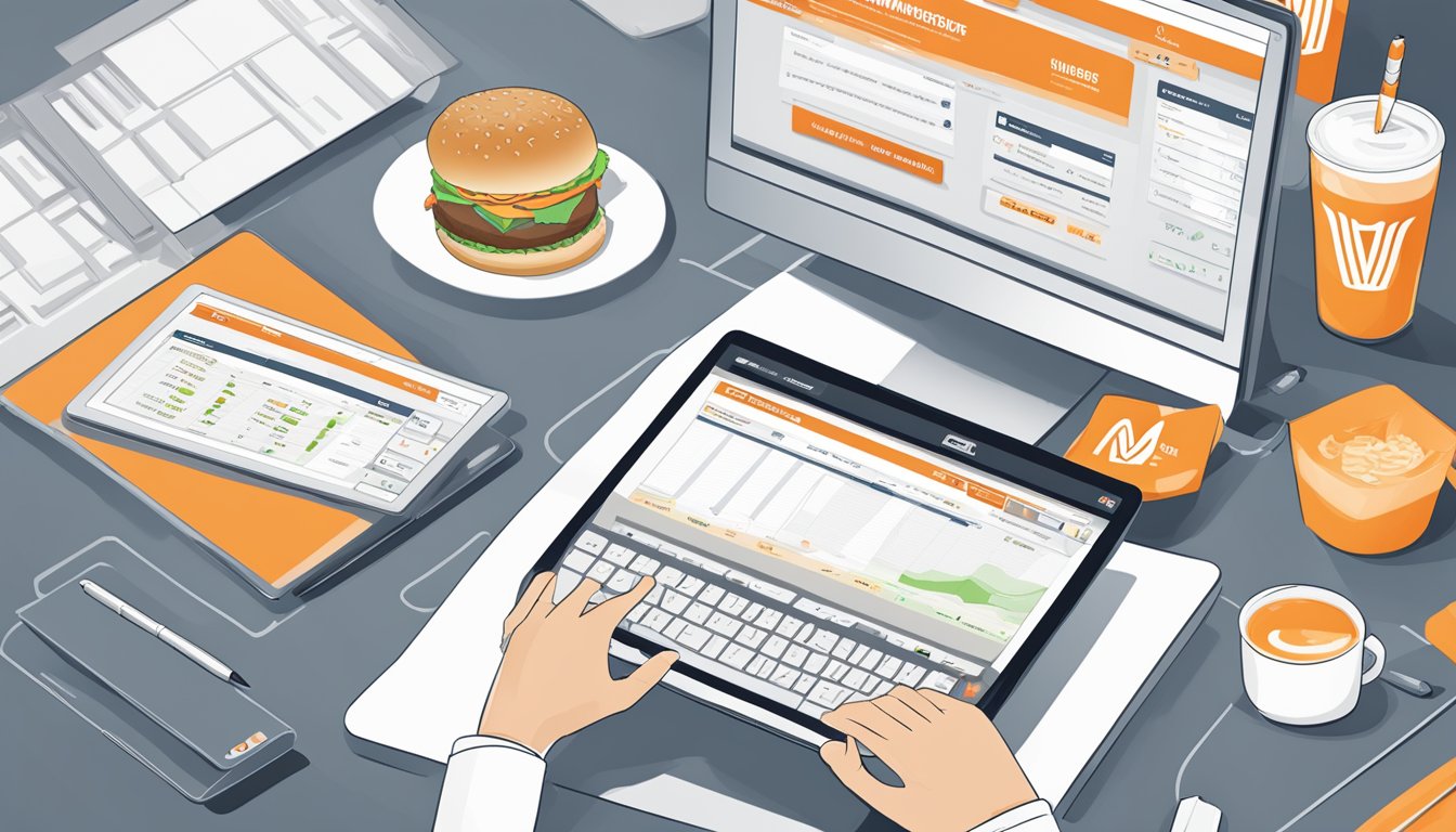 A computer screen displaying the Whataburger employee account management interface, with a digital tablet and stylus nearby for paperless processing