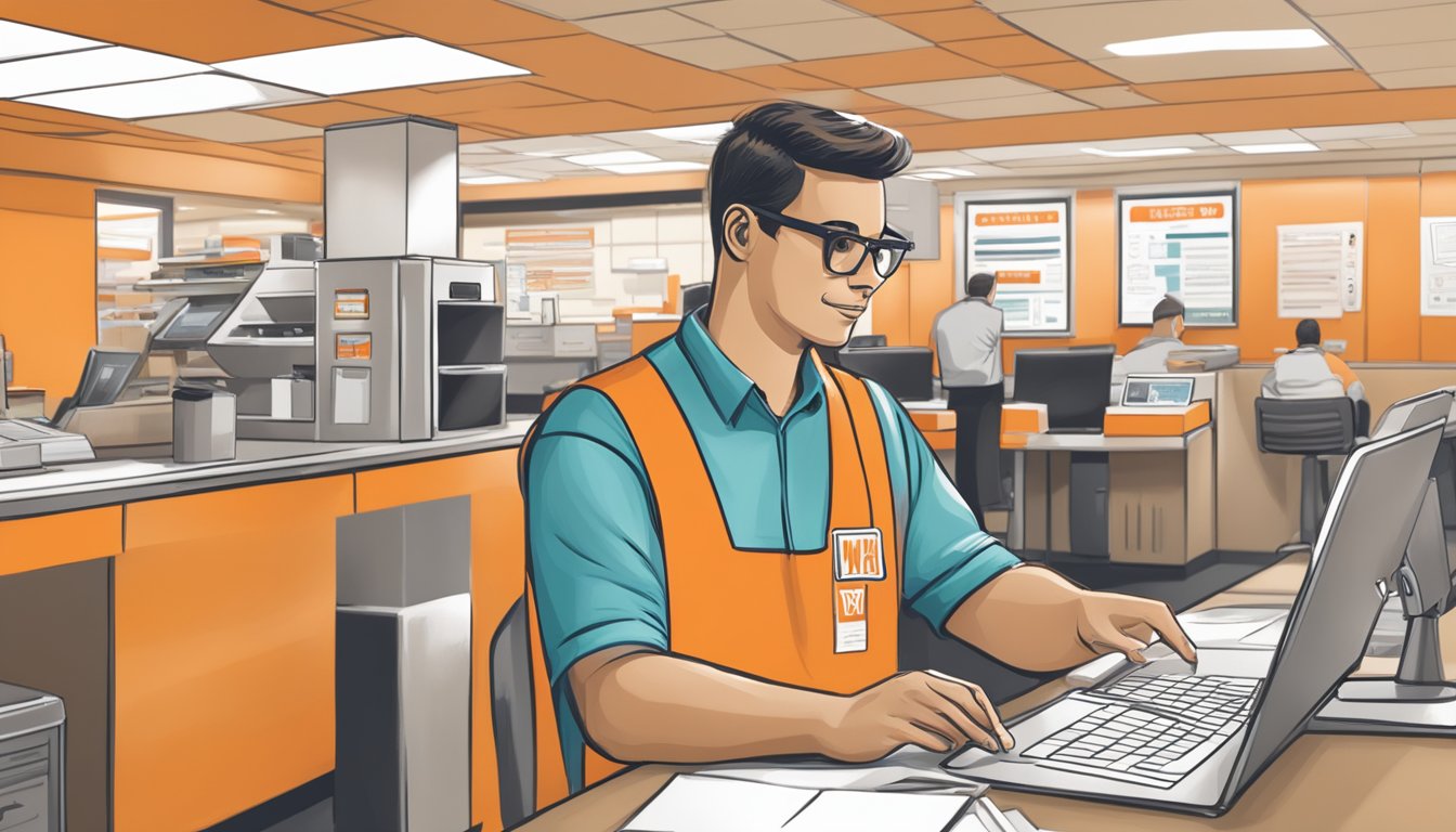 An employee at Whataburger using a digital device to complete tax procedures in a paperless environment