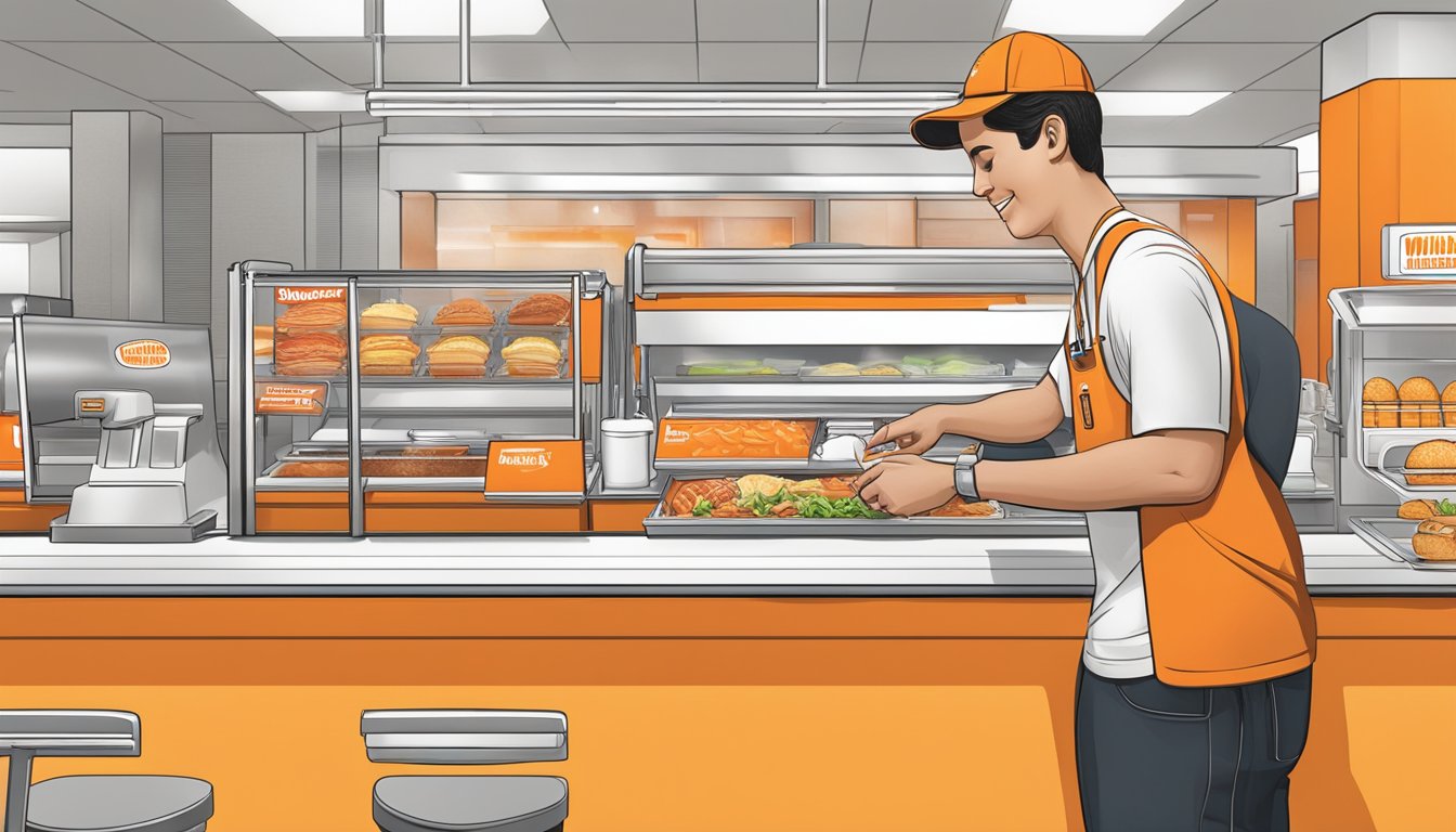 A customer customizing and ordering a Whataburger meal at the counter