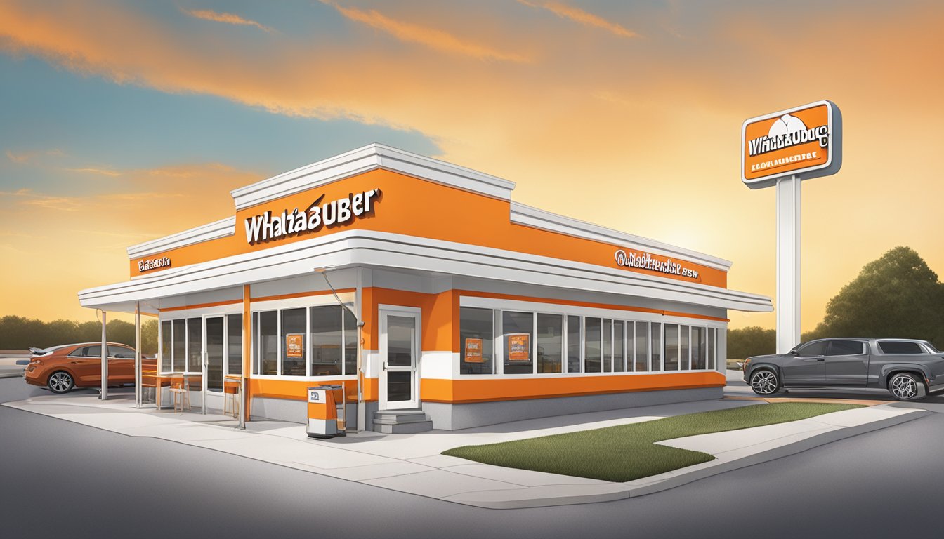 A Whataburger restaurant in Mauldin, SC, with the iconic orange and white striped building, drive-thru, and outdoor seating area