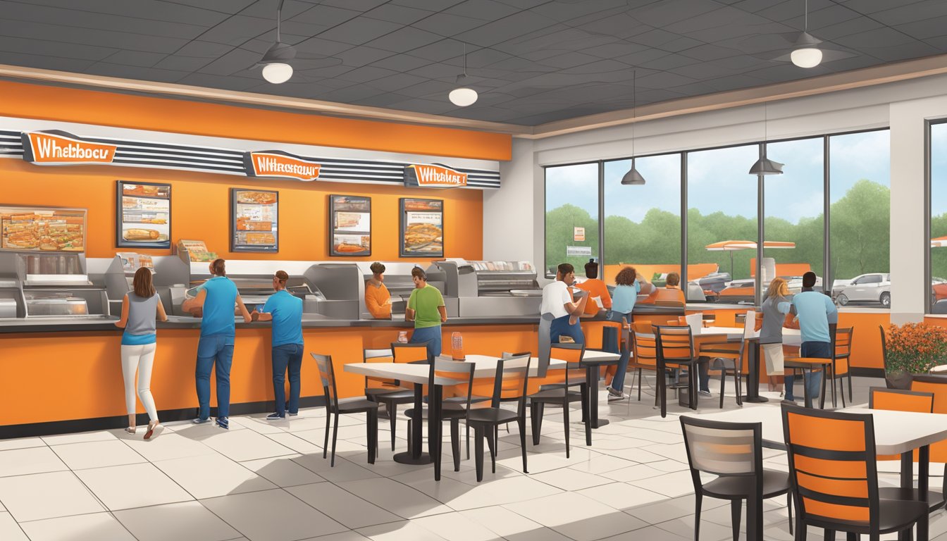 A bustling Whataburger restaurant in Mauldin, SC, with customers redeeming rewards and participating in the customer loyalty program