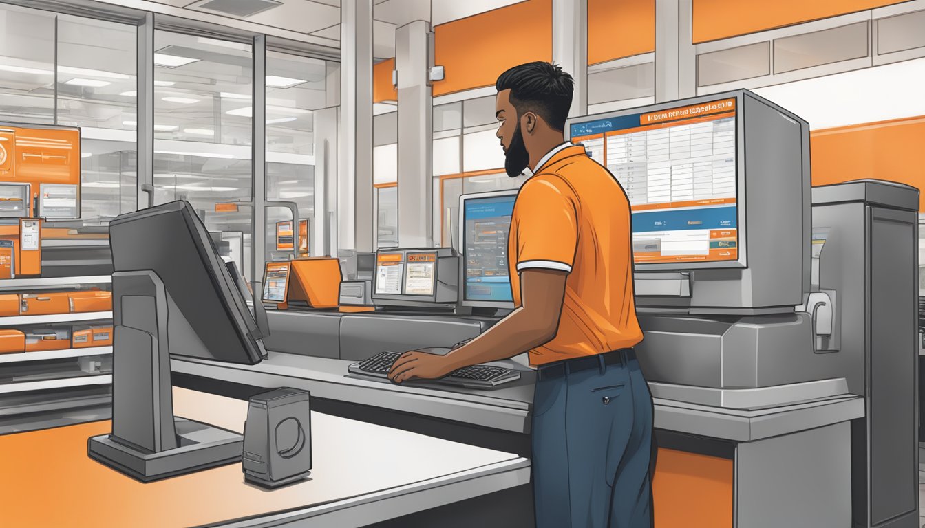 A Whataburger employee logging into the account security system on a computer at the restaurant counter