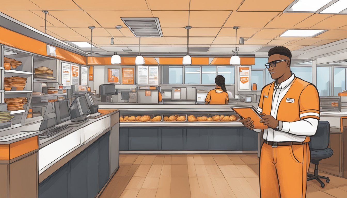 A Whataburger employee seamlessly transitions from work to personal life, balancing tasks and technology in a modern, paperless environment