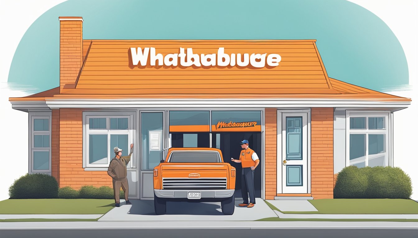 A delivery driver handing over a Whataburger order to a customer at their front door in Greensboro, NC