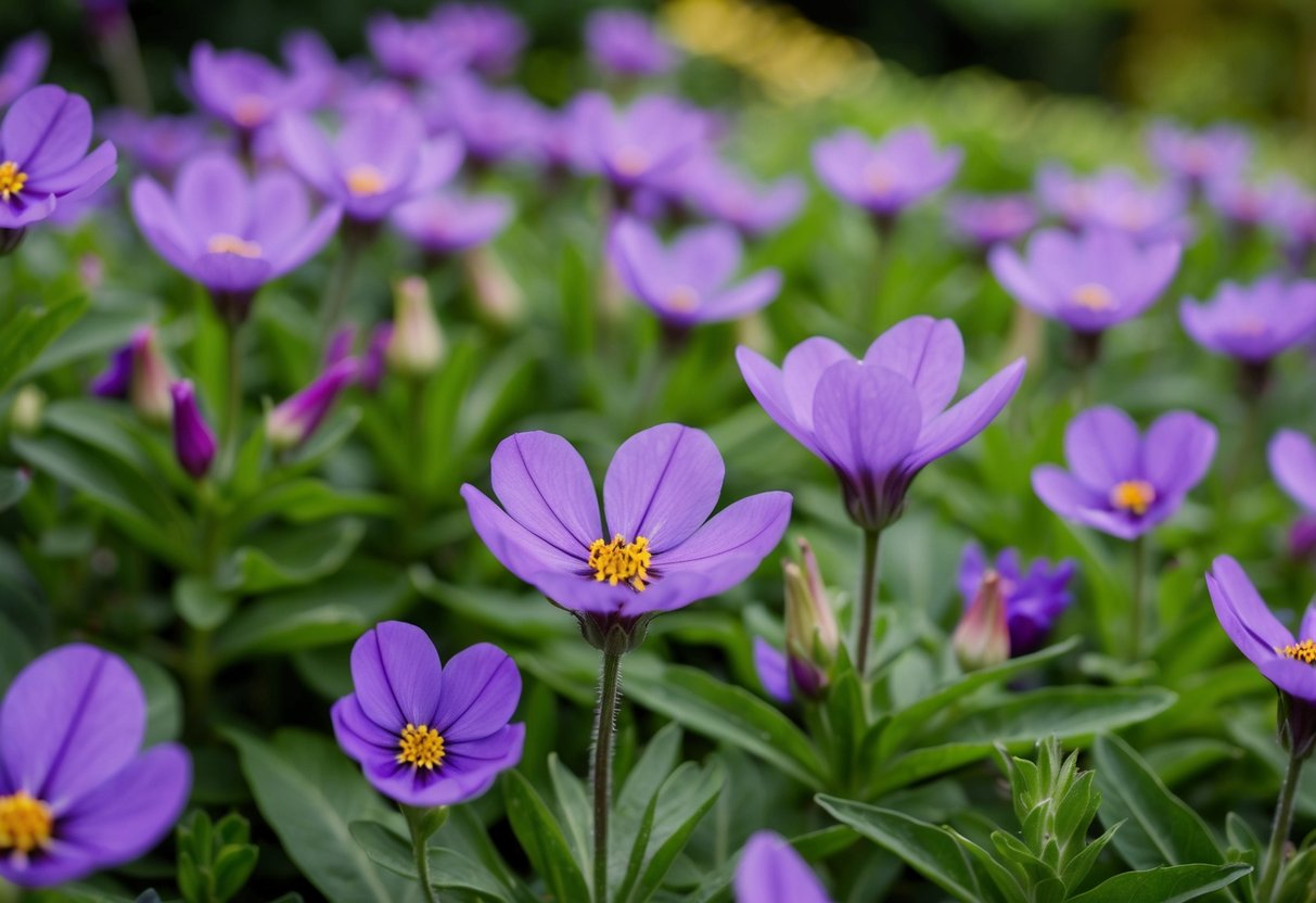 Lush garden with purple flowers being propagated through cuttings and division