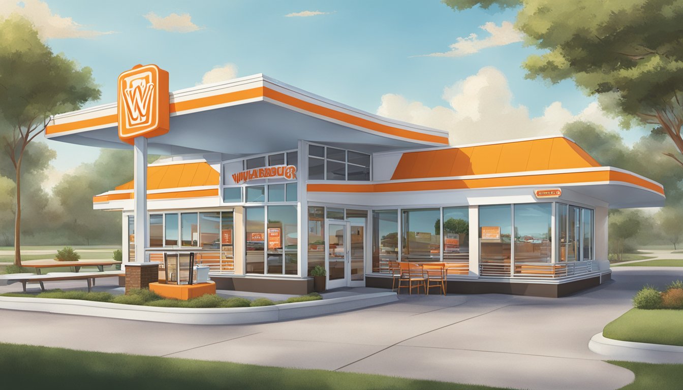 The Whataburger in Victoria, TX features a drive-thru, outdoor seating, and a bright, retro-inspired exterior