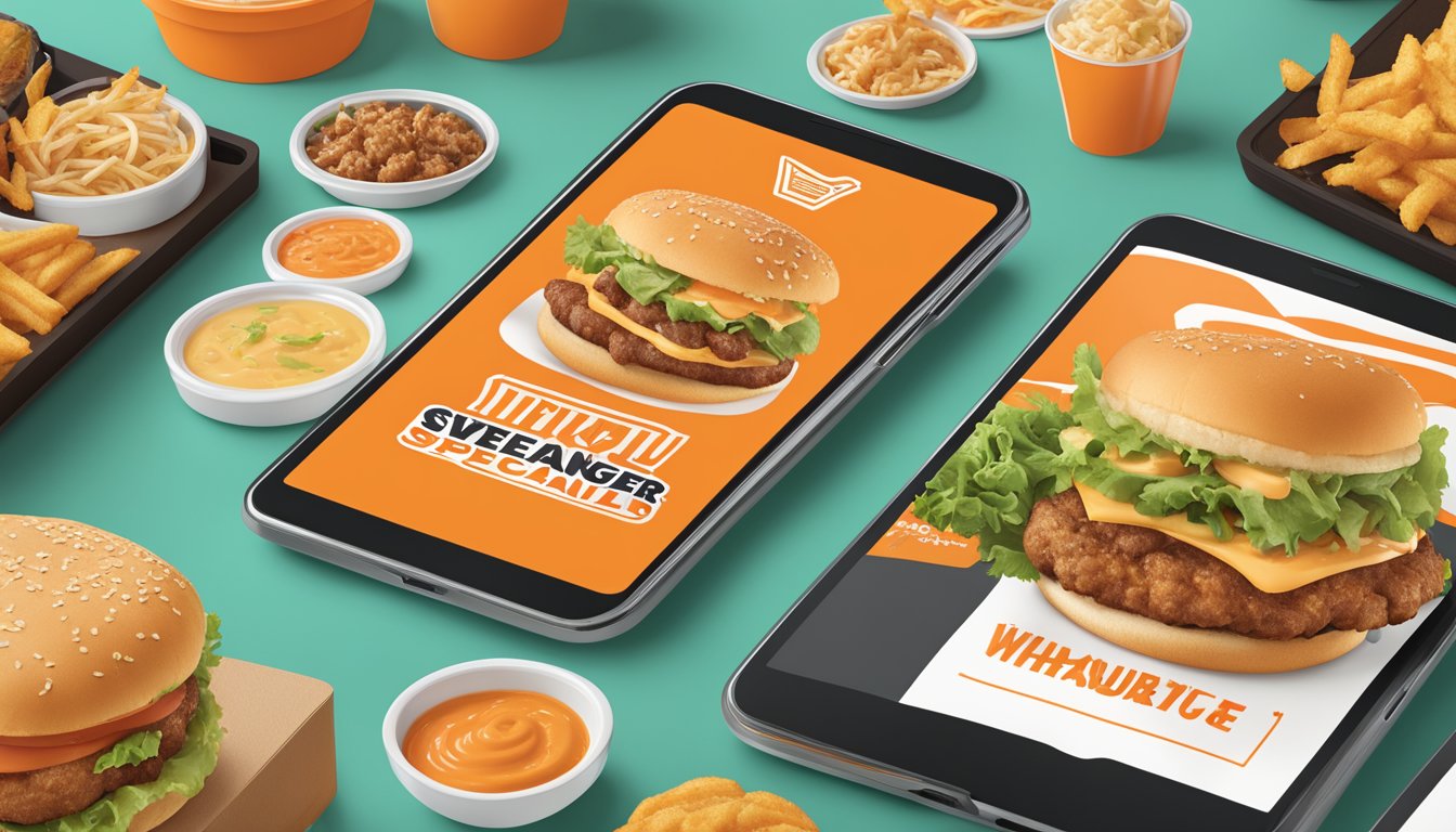 A digital screen displays Whataburger's specials with colorful graphics and enticing images of their featured menu items