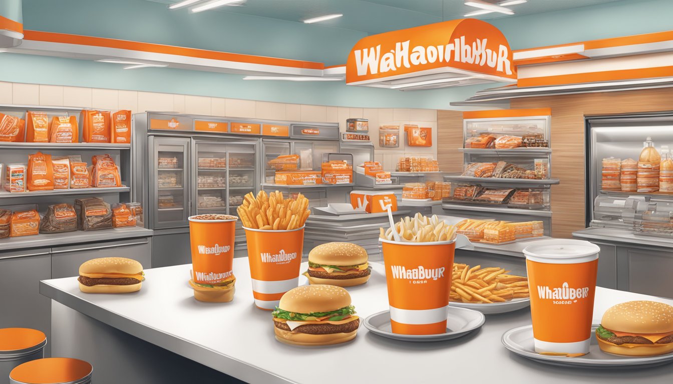 A table filled with Whataburger-branded merchandise and special products on display