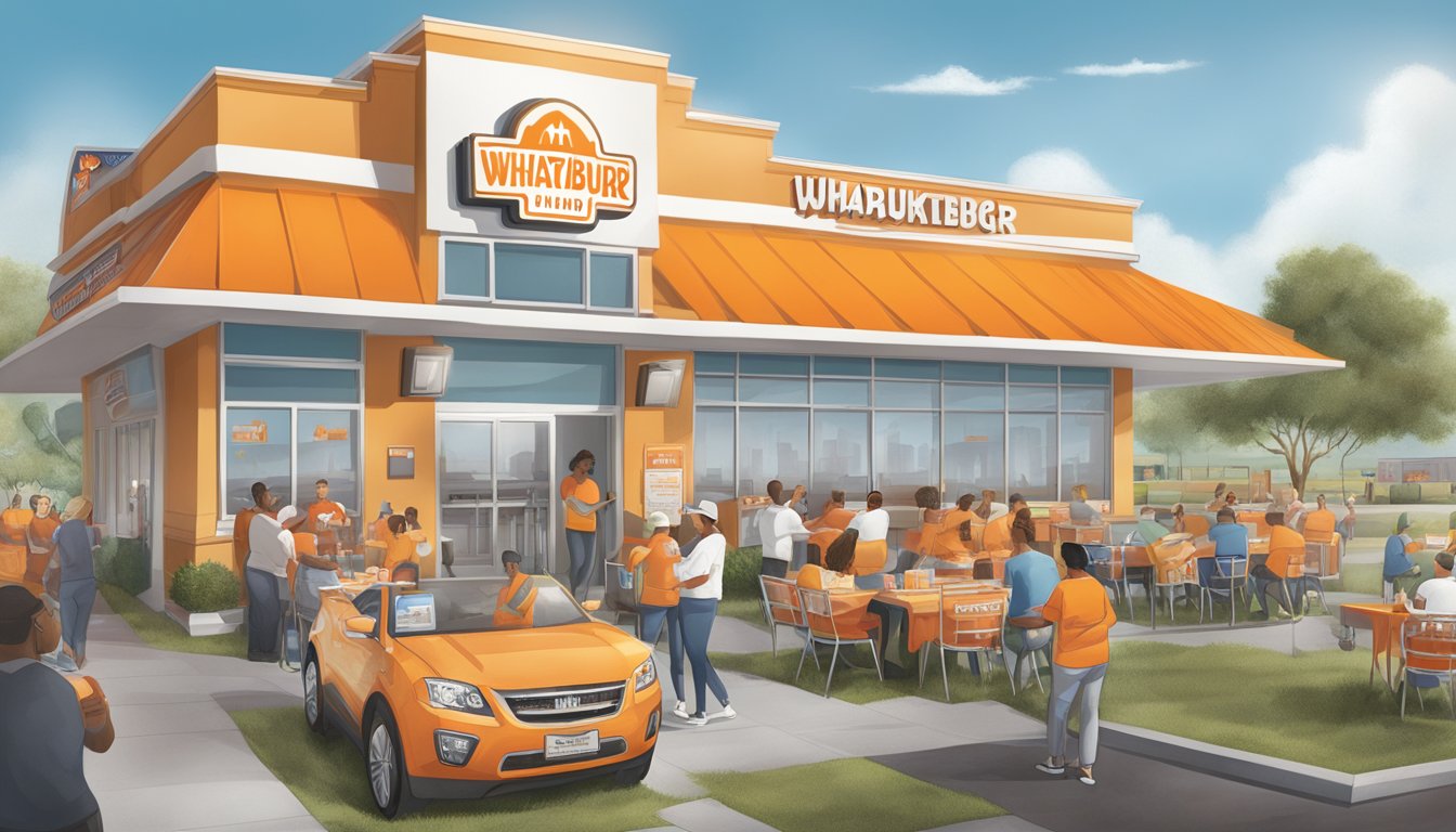 A Whataburger restaurant hosting a community event with special menu items and promotional materials on display