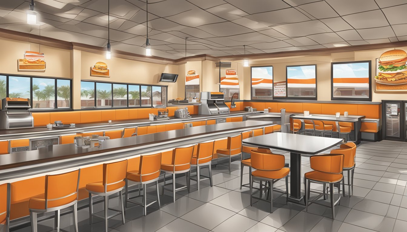 A bustling Whataburger in Weslaco, Texas, with a mix of historical and modern elements in the decor