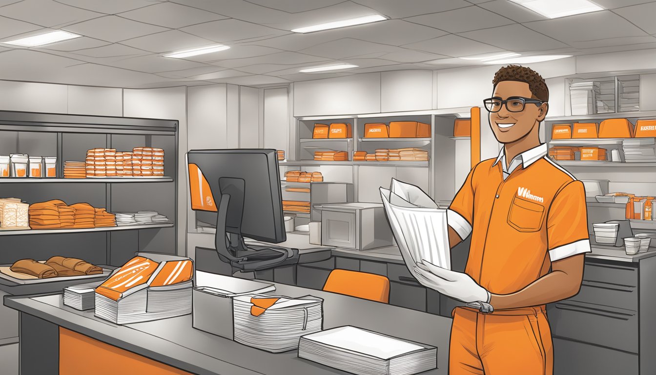 New Whataburger employee receiving uniform and training materials on workday