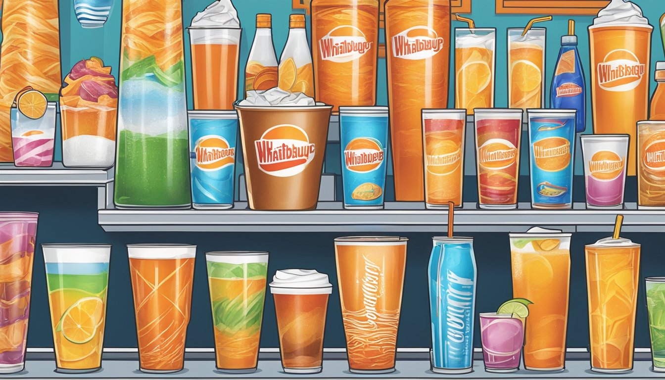 A colorful display of various beverages at a Whataburger in Weslaco, inviting customers to quench their thirst with a wide selection