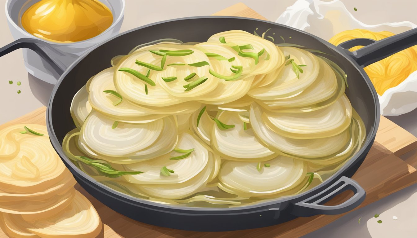 Sliced onions dipped in batter, sizzling in hot oil