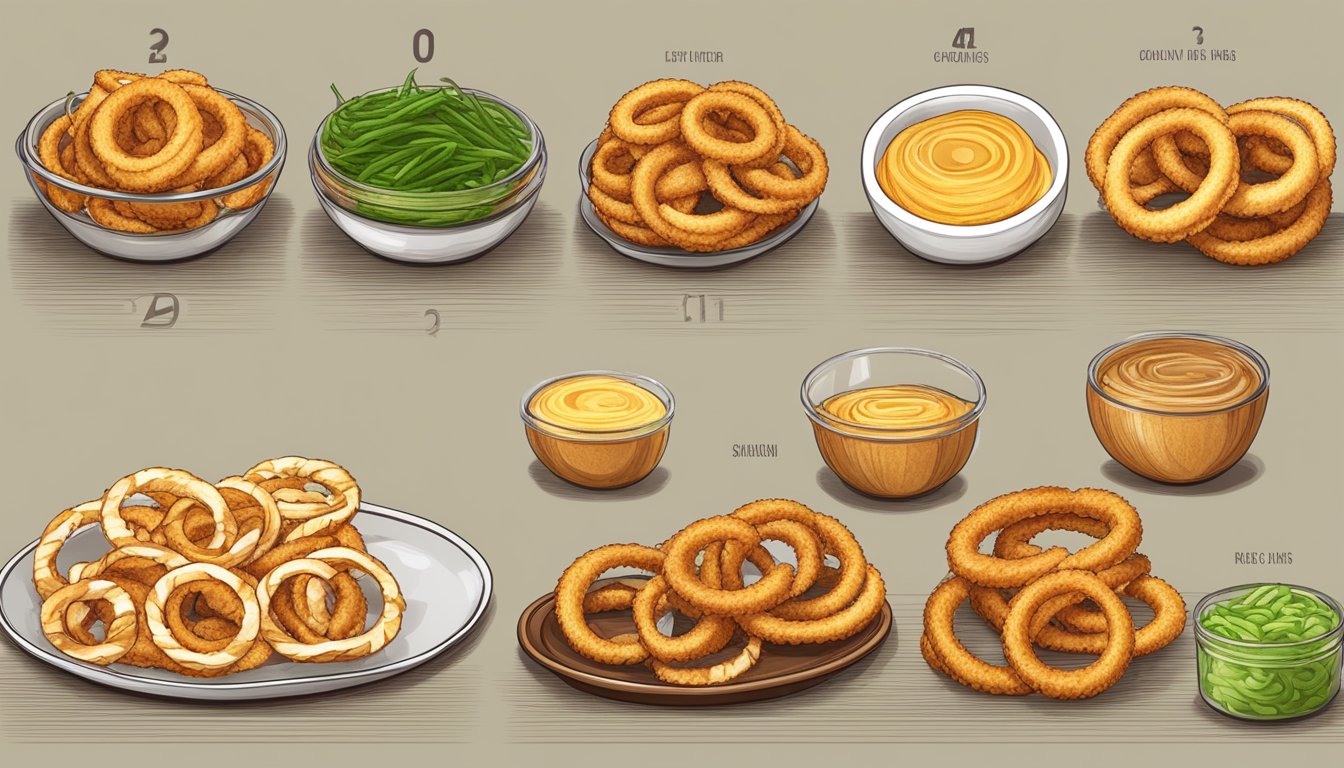 A table with onion rings from different chains, labeled for comparison