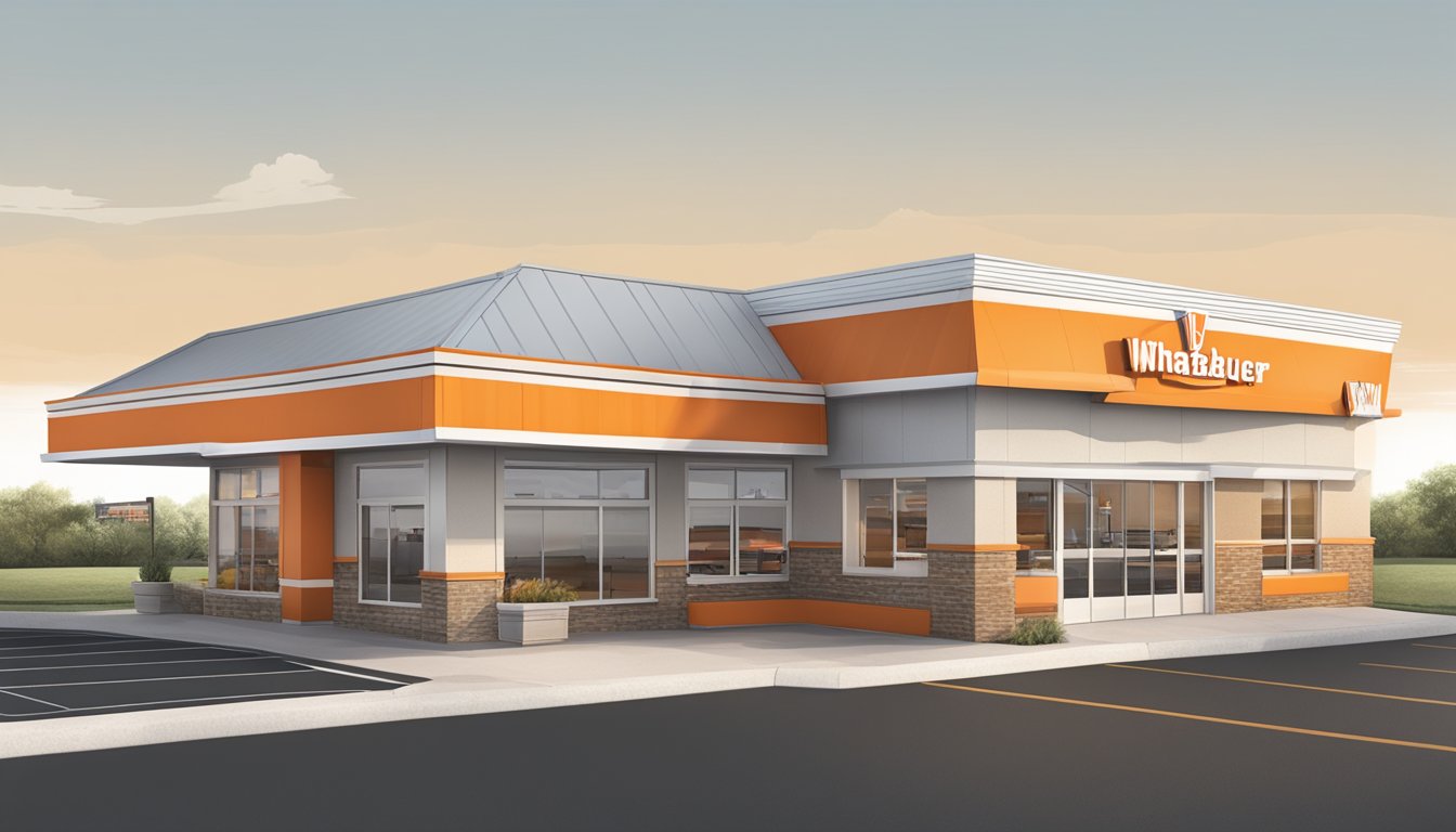 The Whataburger in Wichita Falls features a drive-thru, outdoor seating, and a distinctive orange and white striped roof