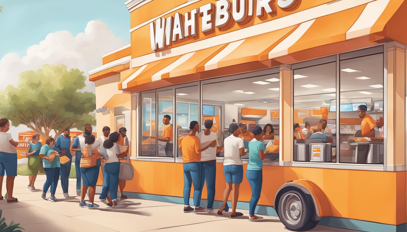 A bustling Whataburger location with people enjoying their free burgers