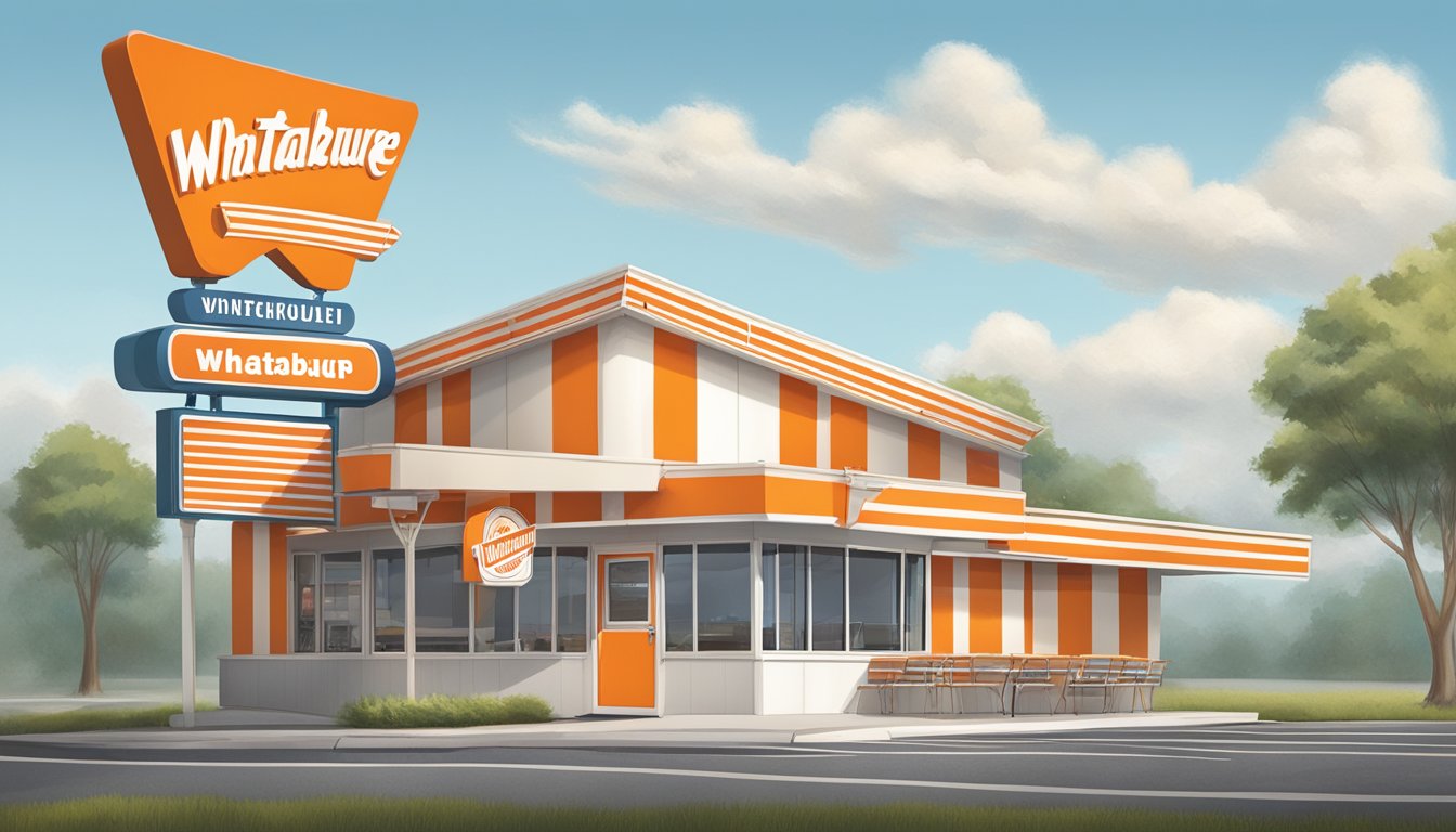 A classic Whataburger restaurant in Mooresville, featuring the iconic orange and white striped A-frame building with a large, retro-inspired sign out front