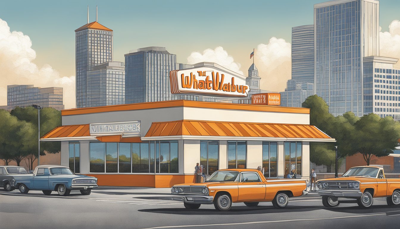 The iconic Whataburger sign stands tall against the Little Rock skyline, beckoning hungry patrons with its orange and white stripes