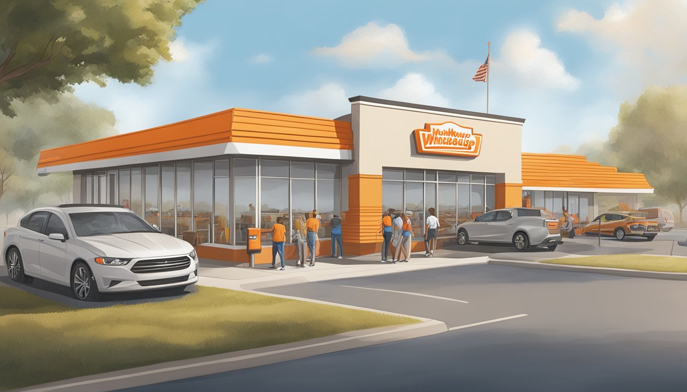 A bustling Whataburger restaurant in Boiling Springs, SC with a line of customers eagerly redeeming rewards and loyalty program offers