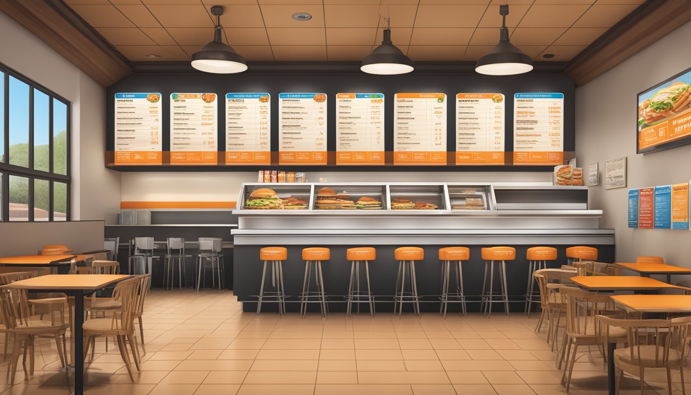 A Whataburger restaurant in Odessa, Texas with a menu board displaying nutritional information