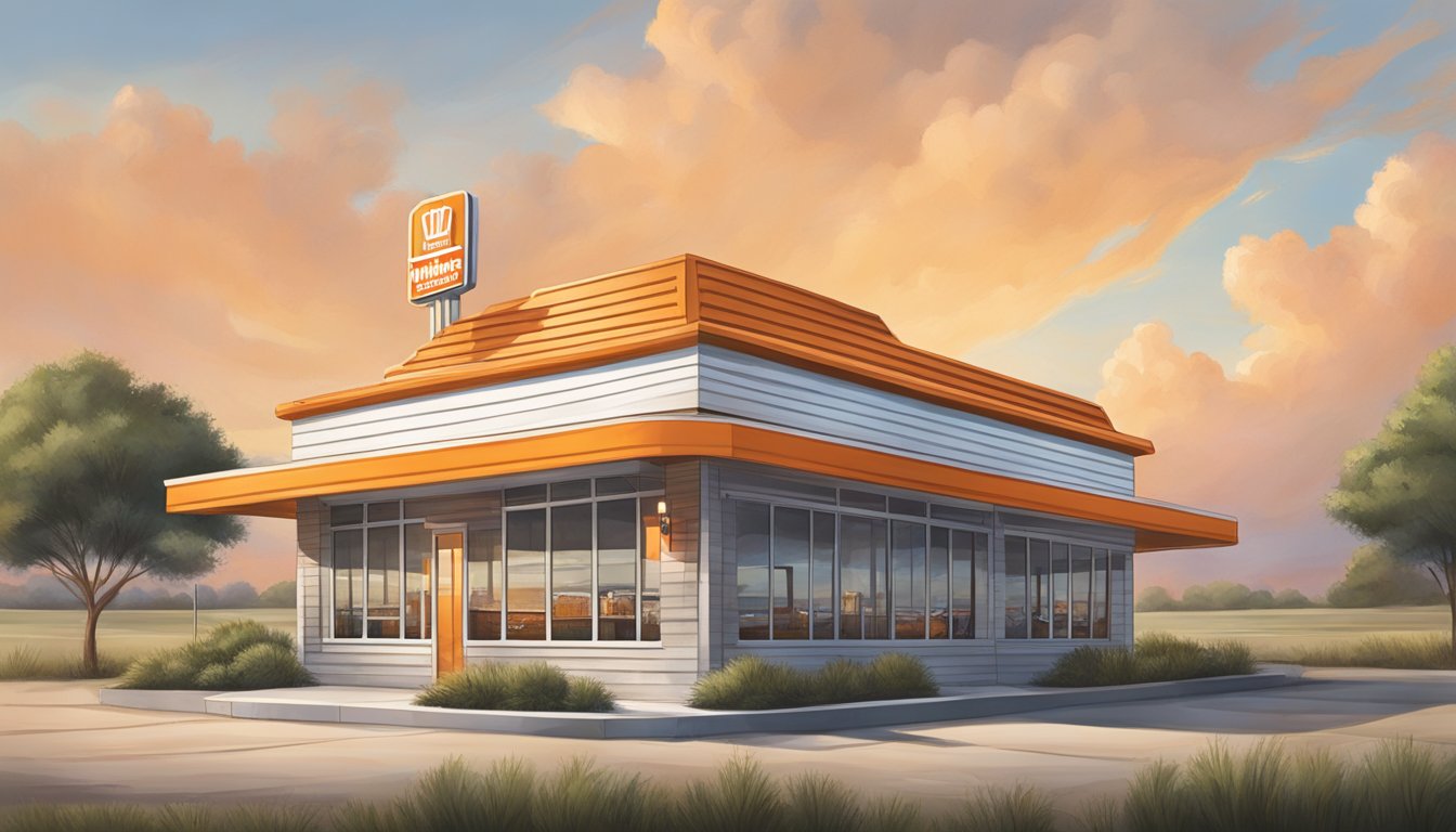 A lone Whataburger restaurant stands out in the Texas landscape, with a unique and inviting exterior design