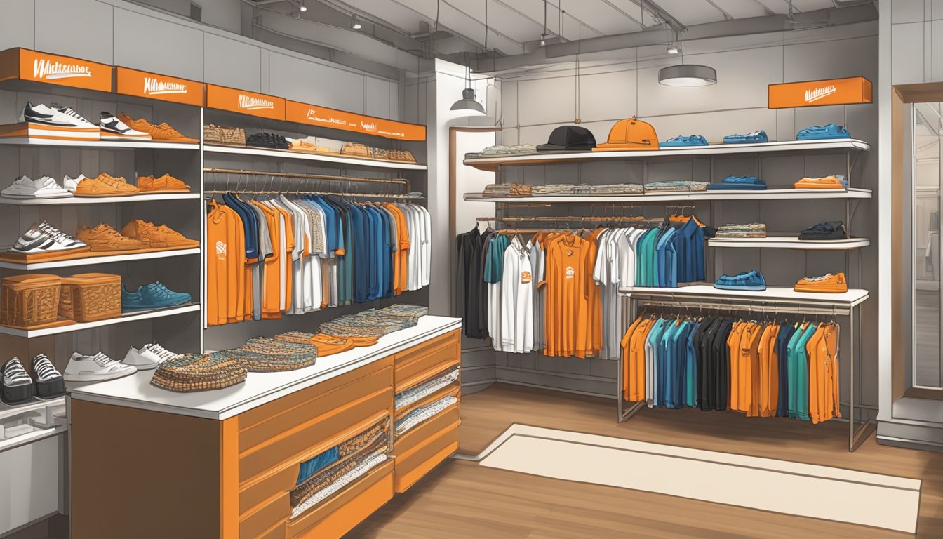 A colorful display of Signature Collections and Collaborations Whataburger clothing on hangers and shelves in a trendy boutique setting