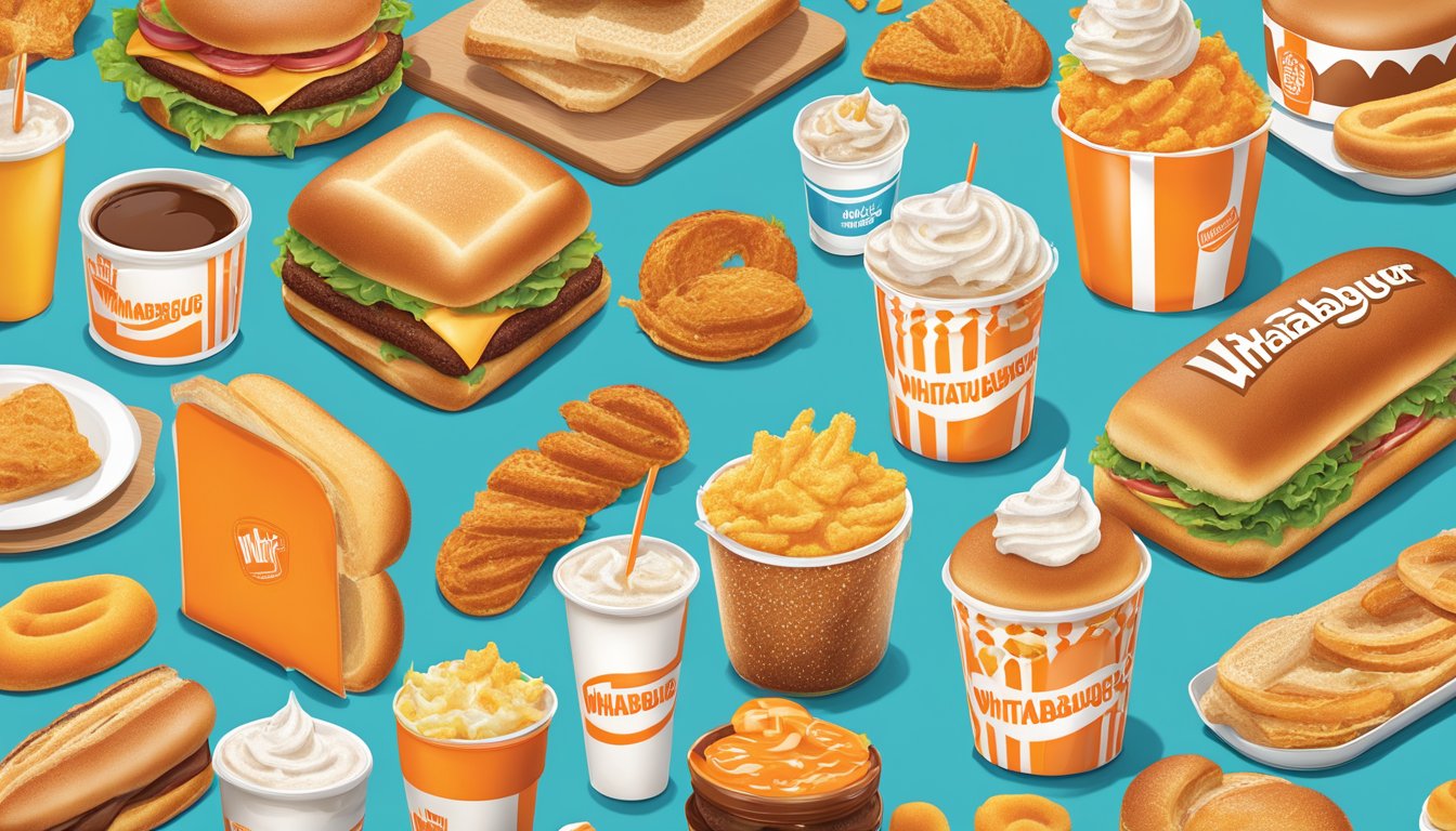 A colorful display of Whataburger breakfast items and promotions, with enticing pictures and vibrant designs