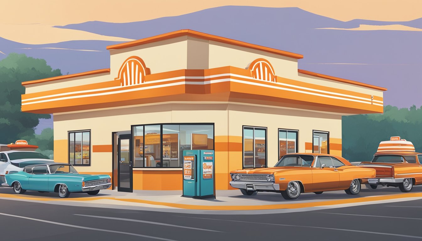 The bustling drive-thru at a Whataburger in Weslaco, Texas, with colorful signage and a line of cars waiting for unique offerings and services