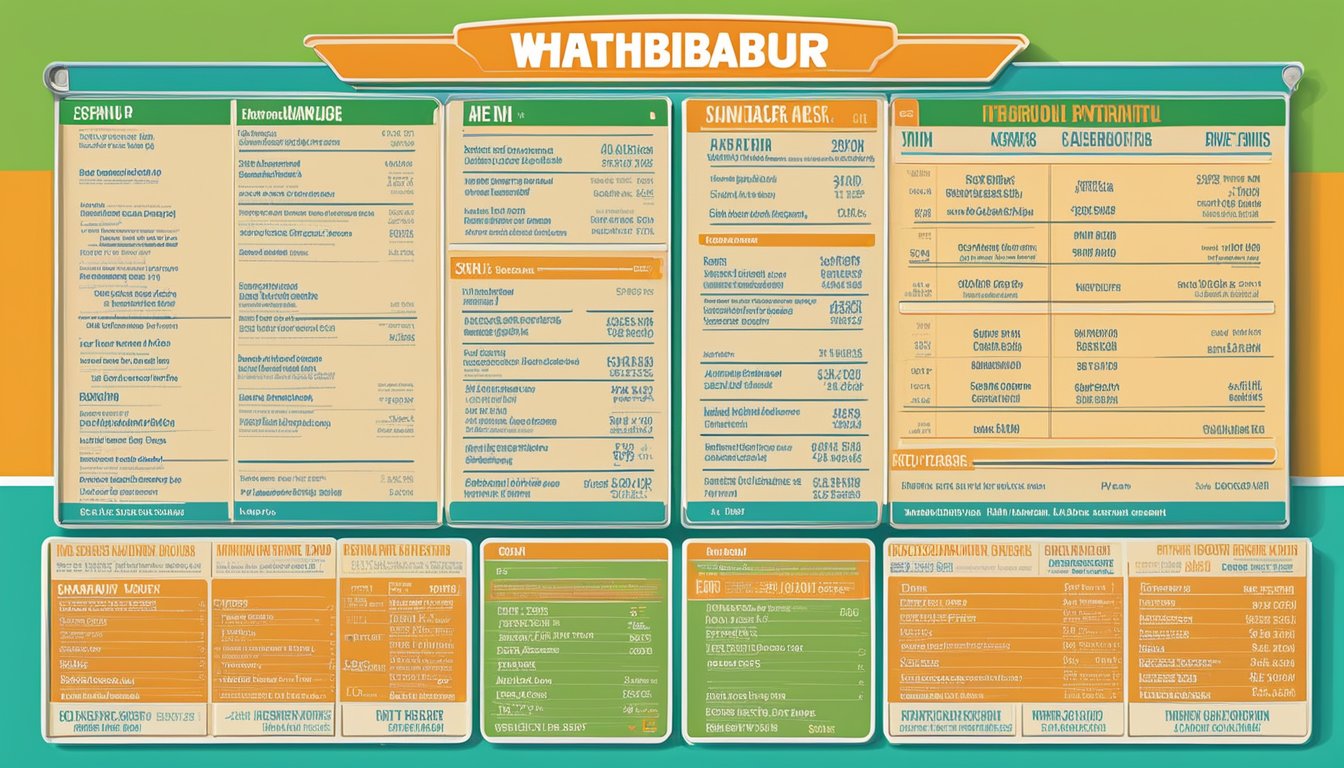 A colorful menu board displays nutritional information and dietary options at a Whataburger restaurant in Weslaco, Texas