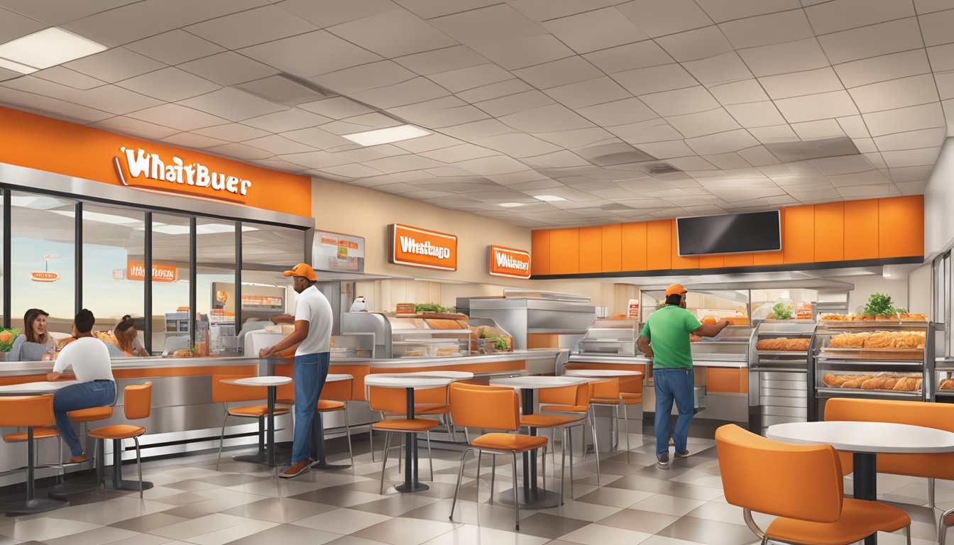 A bustling Whataburger restaurant in Weslaco, Texas, with a welcoming and clean interior, friendly staff, and satisfied customers enjoying their meals