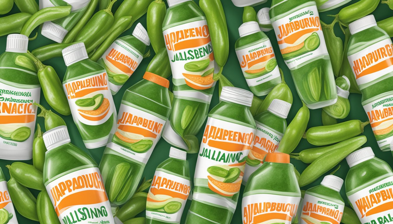 A bottle of jalapeno ranch dressing surrounded by fresh jalapenos and a Whataburger wrapper