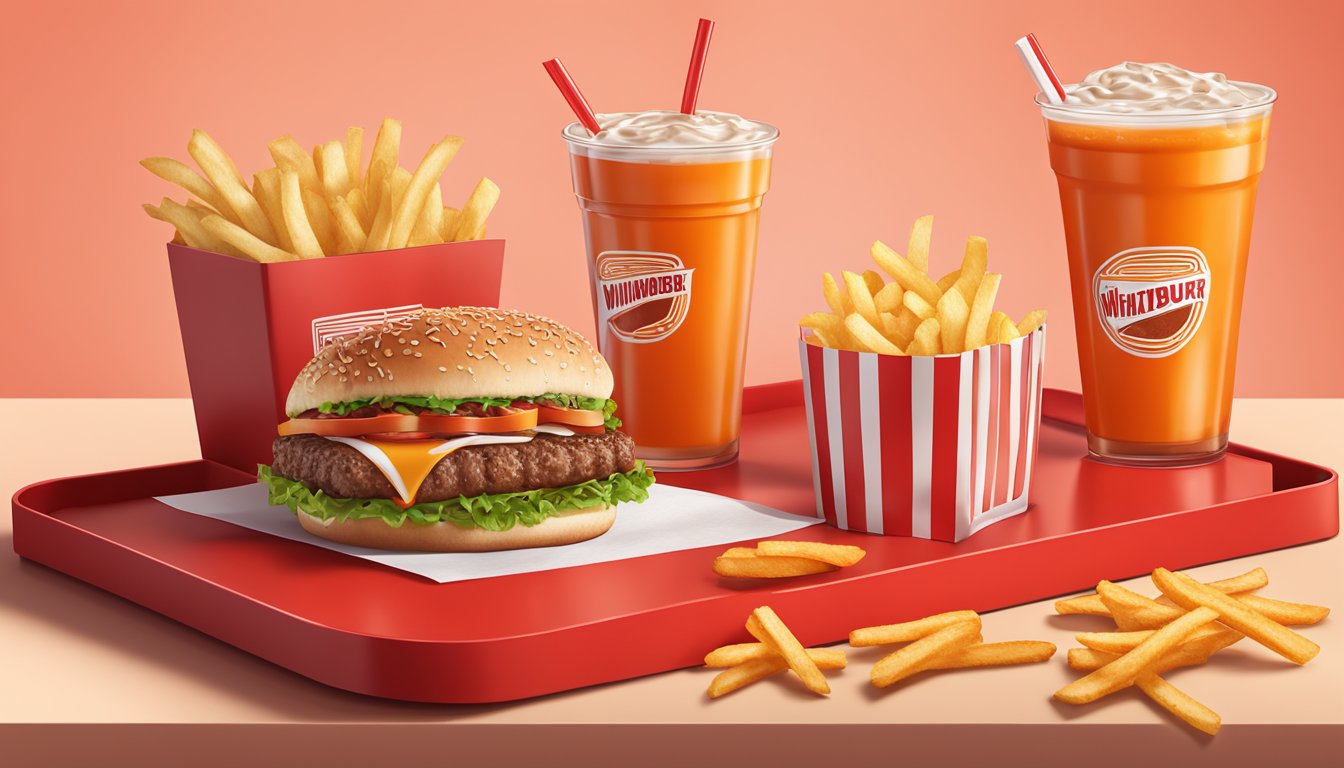 A classic Whataburger meal with fries and a drink on a red tray