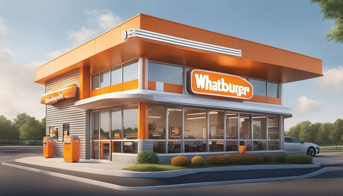 A Whataburger restaurant with digital integration, featuring a modern drive-thru and sleek exterior design