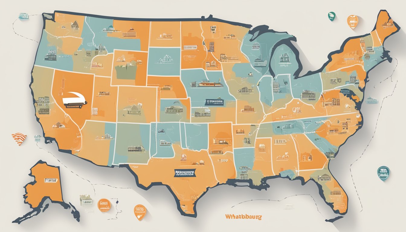 A map of the United States with highlighted territories, a Whataburger logo, and a price tag