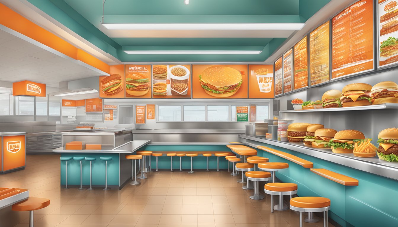 A colorful menu board with enticing food offerings and highlights displayed at a Whataburger location