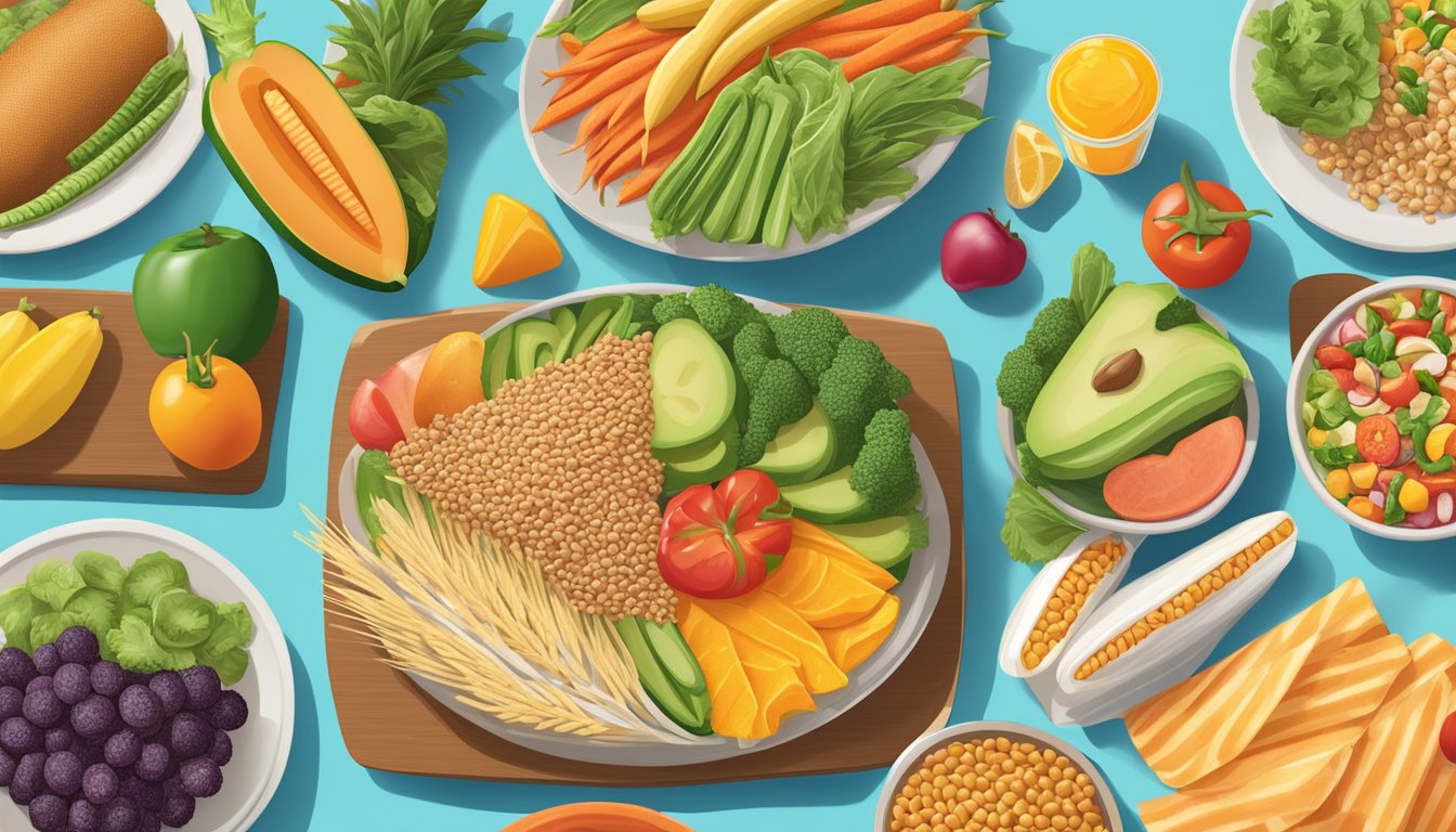 A colorful array of fresh vegetables, fruits, and whole grains displayed on a vibrant plate, with a variety of healthy vegetarian options from Whataburger