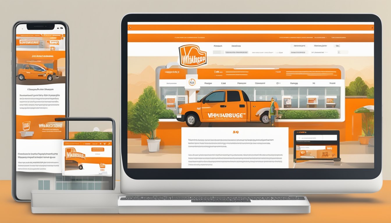 A computer screen displaying the WhatABurger employee website with a login page and company logo