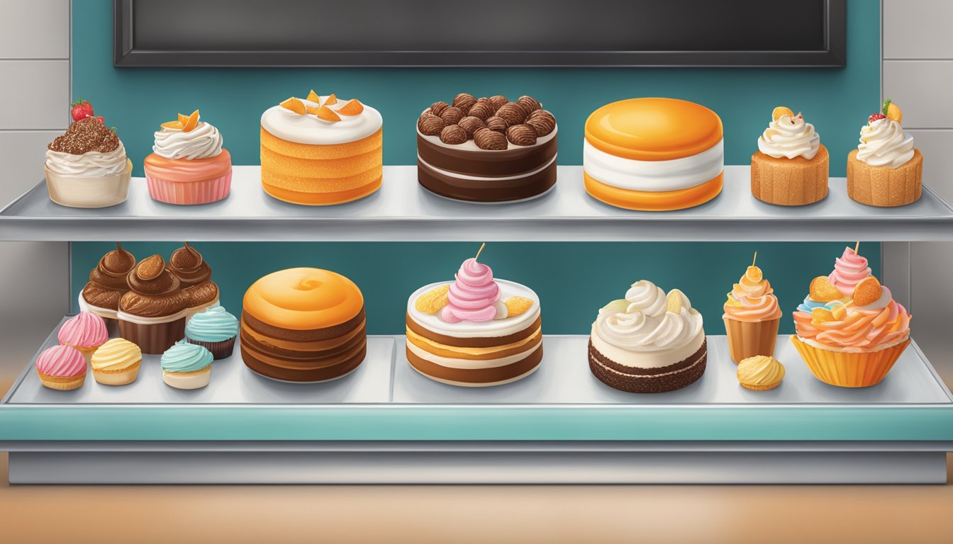 A colorful display of decadent desserts and sweet treats arranged on a menu board at Whataburger