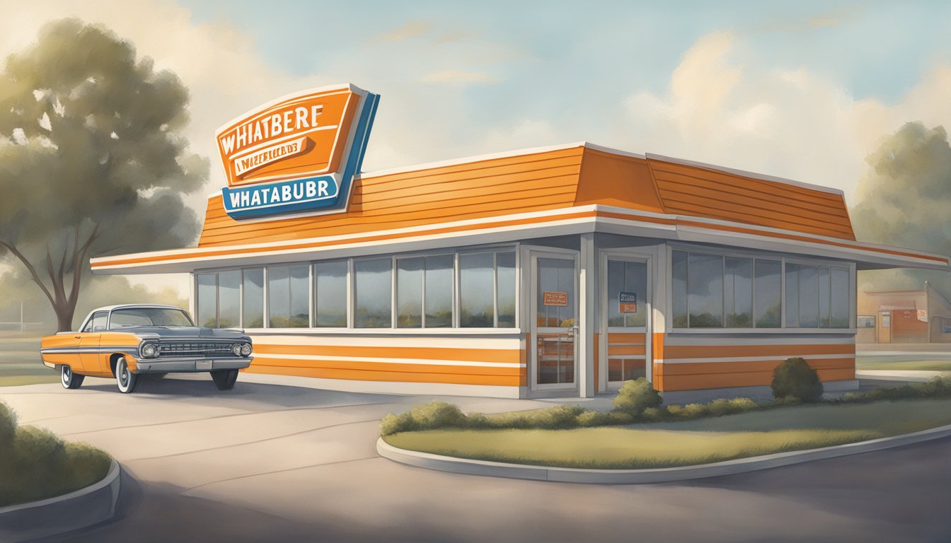 The iconic Whataburger restaurant in Greenville, with a vintage feel and a menu board displaying classic favorites