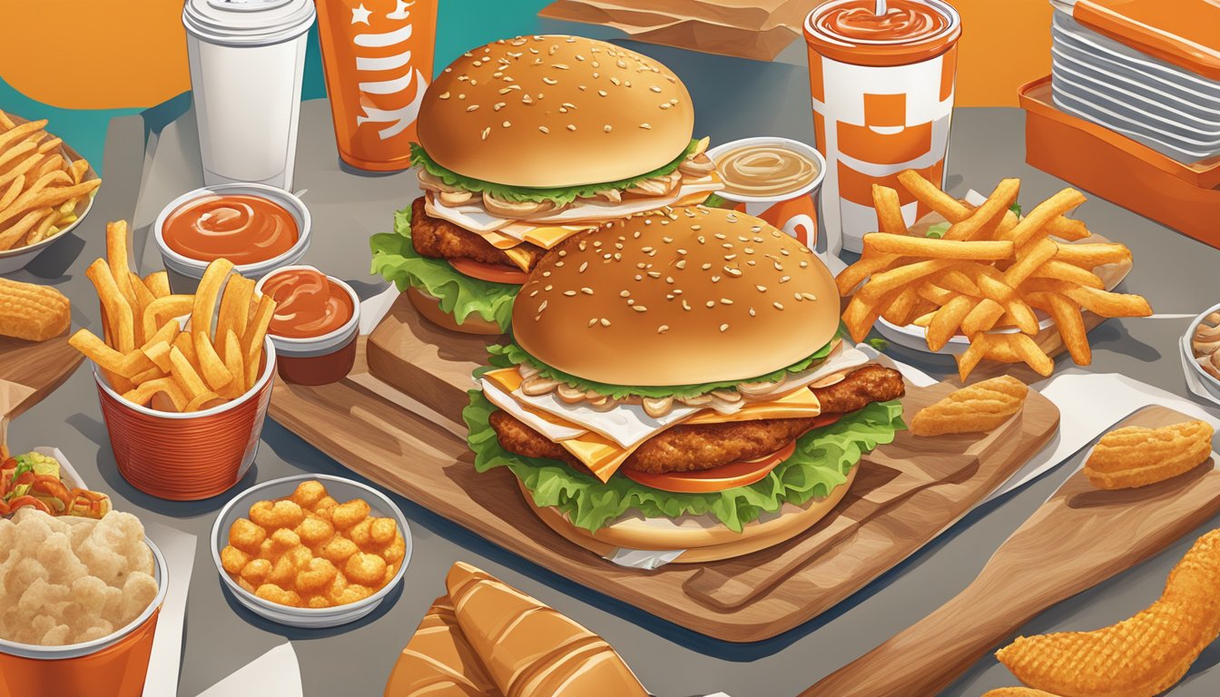 A delicious Whataburger chicken strip sandwich surrounded by competing fast food items